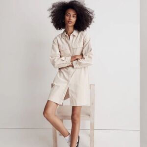 Madewell Cream Corduroy Long-sleeve Mini Shirtdress or Tunic